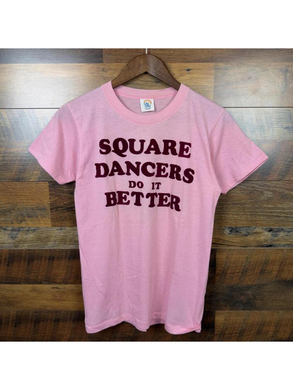 Vintage Square Dancers Do It Better Pink Suede Graphic Tee Medium